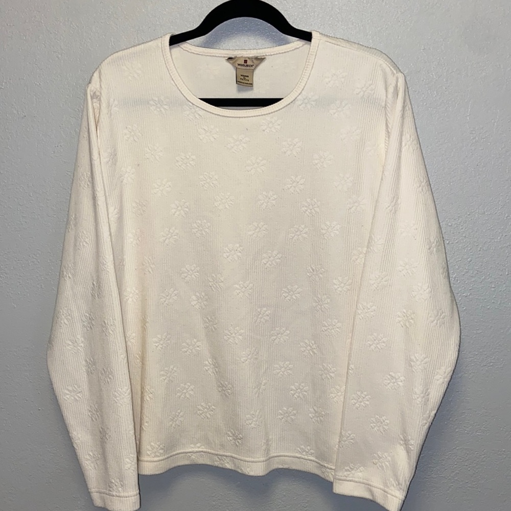 Woolrich Petite Ivory Ecru Floral Pullover Crewneck Cabincore Top 4940